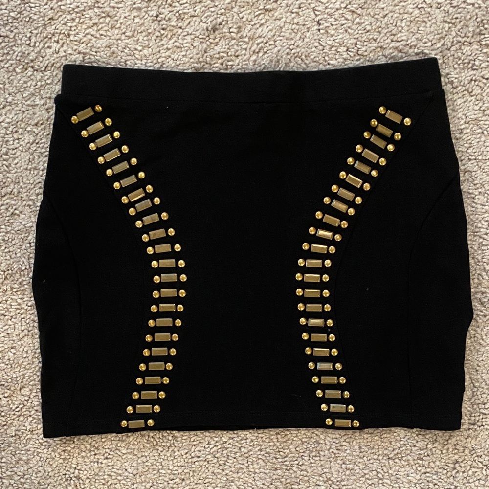 Bebe Black Mini Skirt with Gold Accents